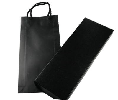 TIE BOX029 Custom made pure black tie box  design long tie box  online order tie box  tie box manufacturer front view